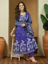 Janasya Women's Purple Cotton Blend Floral Printed Anarkali Kurta Set